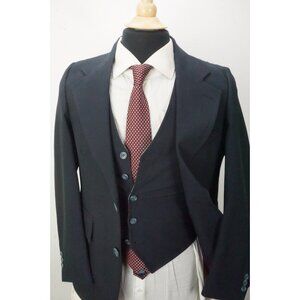 Julliard Navy Blue Reverisble VINTAGE 3 Pc Suit Jacket Pants Vest Sz 36S
